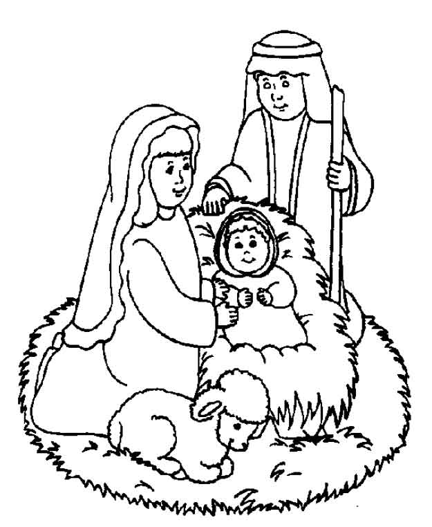 Print Jezus, Maria en Jozef in de stal kleurplaat